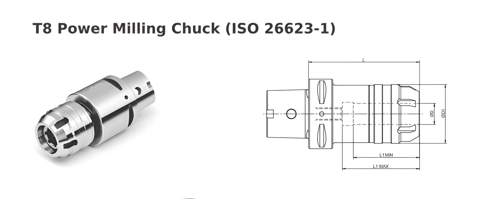 Polygonal Shank T8 C0.750'' 4.72'' Power Milling Chuck (Balanced to G2.5 25000 RPM) (ISO 26623-1) (Compatible with Capto® Style C8)